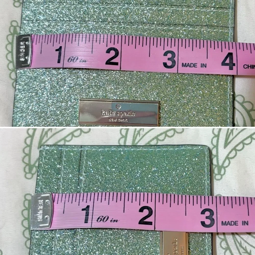 Kate Spade New York Sparkle Kenzie Glitter Card Case Seawater Mint Green OS NIB